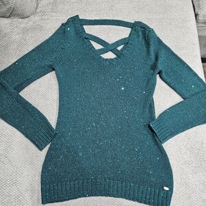 Guess Knit Sweater With Sequins And Criss Cross Back, Medium